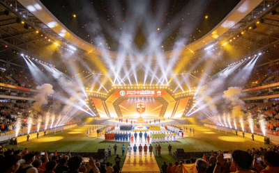 中超联赛开幕式现场全景，灯光璀璨